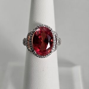 Sterling Silver 925 Elegant Orangish Red Ring